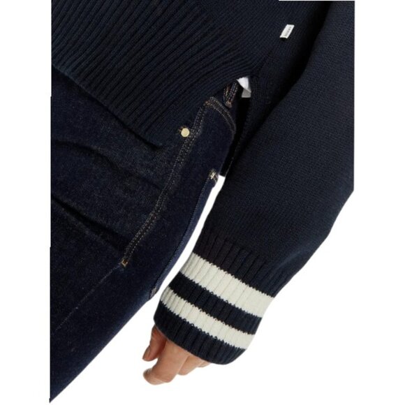 GUESS JEANS EMBROIDERED LOGO VARSITY CARDIGAN DARING OCEAN - Picture 4 of 6